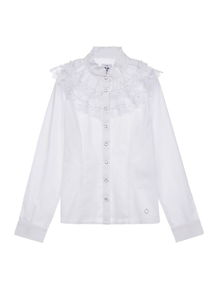 Блузка текстильная с рюшами и бусинами для девочки