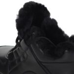 Черные ботинки  из кожи на подкладке из натуральной шерсти на утолщенной подошве