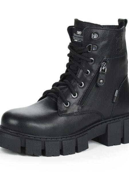 Черные ботинки на шнуровке из кожи на подкладке из натуральной шерсти на тракторной подошве