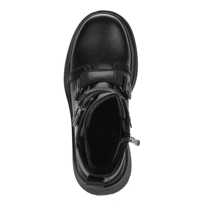 Черные ботинки на застежке вилкро из кожи на подкладке из натуральной шерсти на рифленой подошве