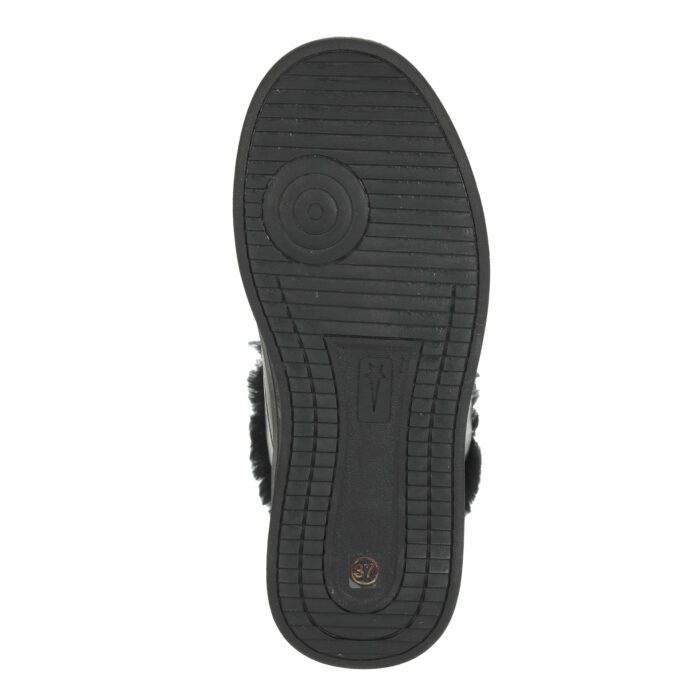 Черные высокие кроссовки из комбинированных материалов смеховой опушкой на подкладке из натуральной шерсти на утолщенной платформе