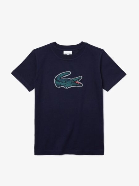 Детская хлопковая футболка Lacoste с крокодиловым принтом для мальчиков