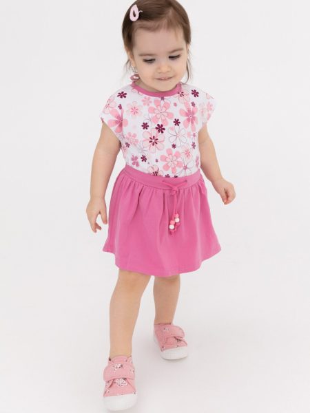 Комплект детский трикотажный для девочек: фуфайка (футболка), юбка-шорты