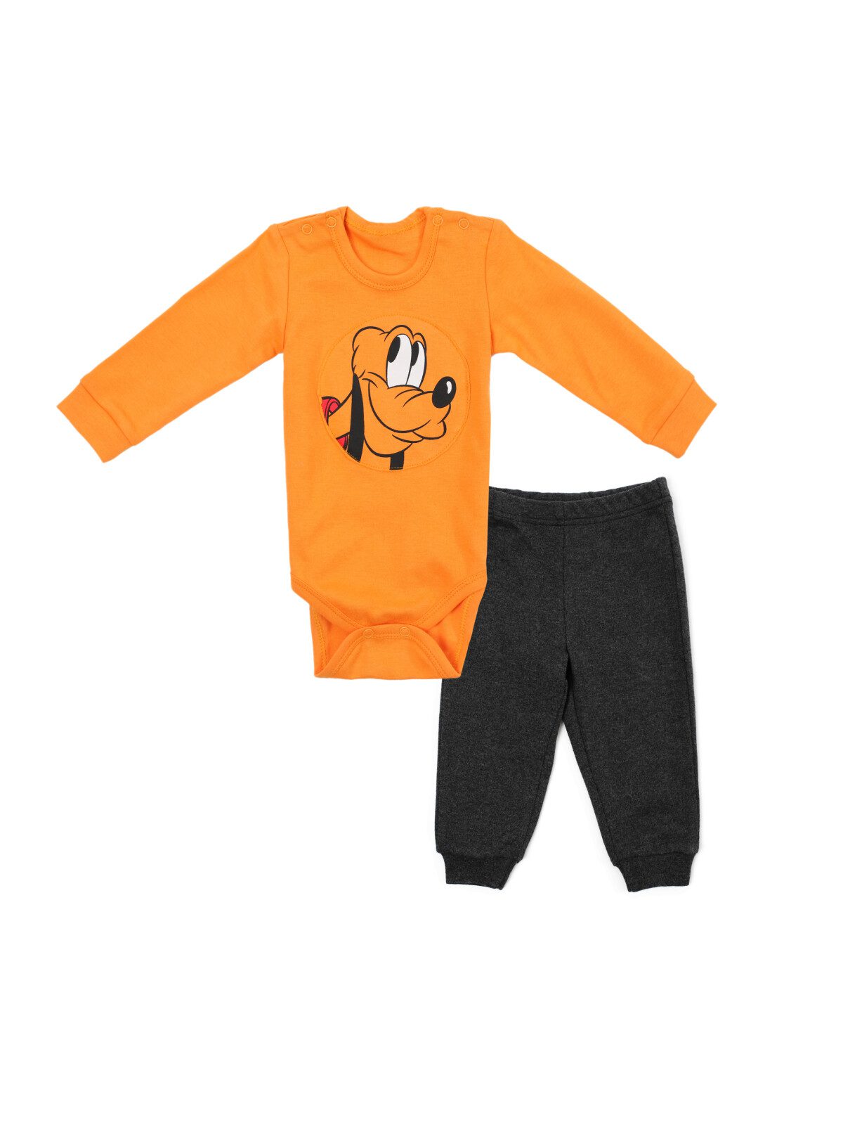 Комплект для мальчика: оранжевое боди, серые брюки