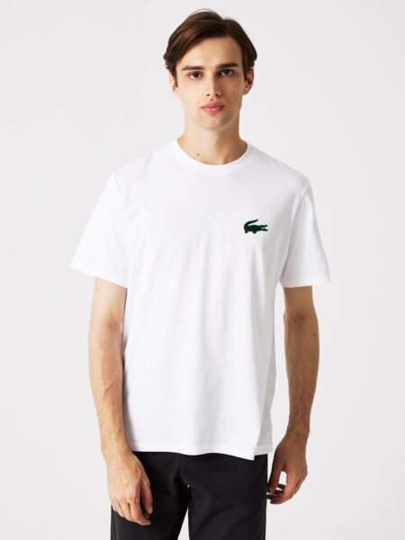 Мужская домашняя футболка Lacoste с велюровым лого и круглым вырезом