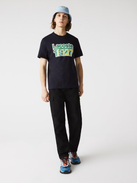 Мужская футболка Lacoste из хлопка с круглым вырезом и винтажным принтом