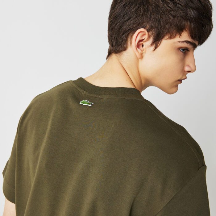 Мужская хлопковая футболка Lacoste с круглым вырезом и 3D-принтом логотипа