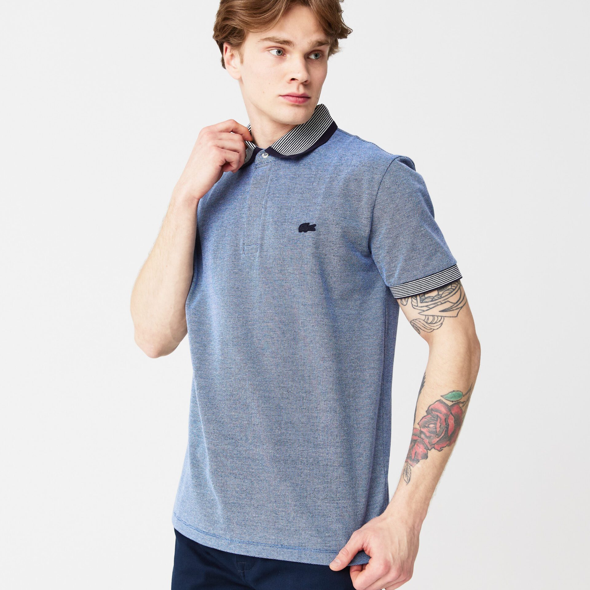 Мужская рубашка-поло Lacoste Regular Fit в полоску из хлопка