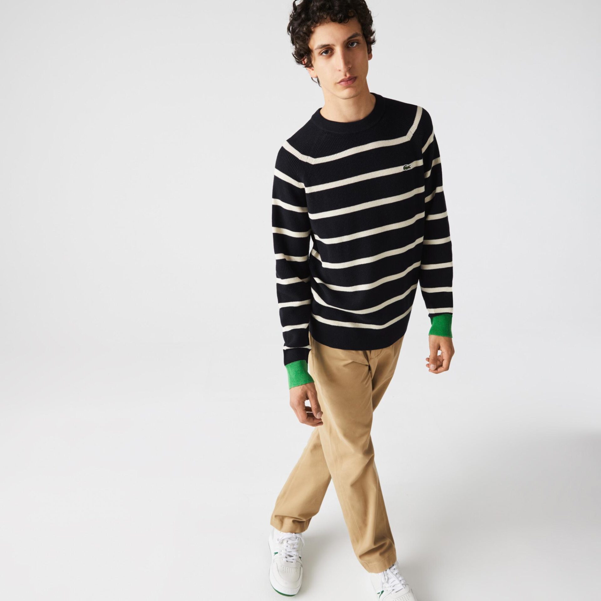 Мужской свитер Lacoste с круглым вырезом в полоску