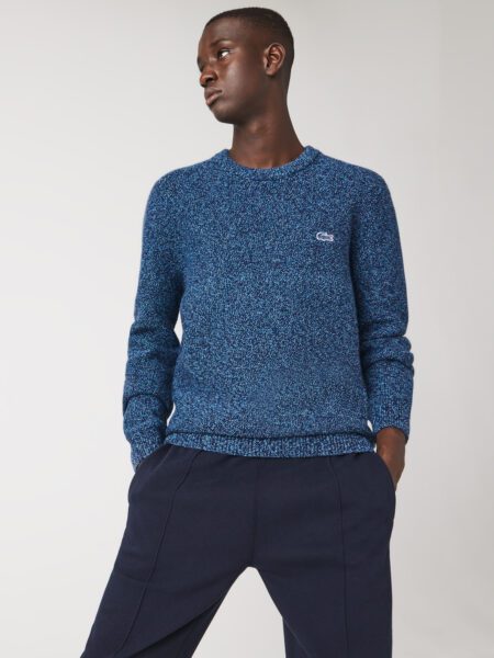 Мужской текстурированный шерстяной свитер Lacoste с круглым вырезом и меланжевым эффектом