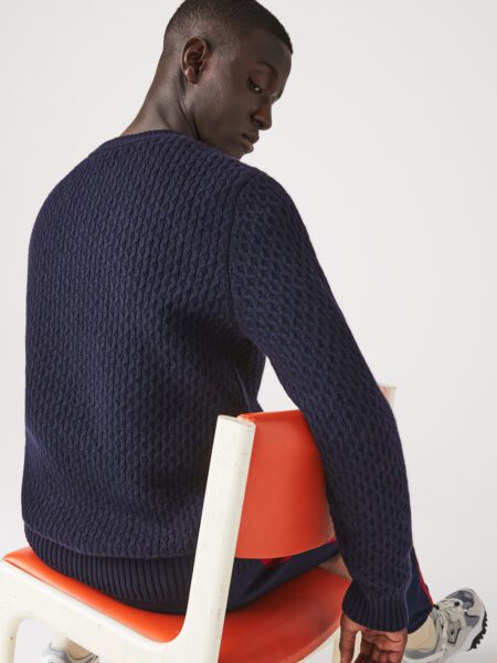Мужской вязаный свитер Lacoste из шерсти и кашемира с круглым вырезом