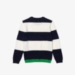 Полосатый хлопковый свитер Lacoste для мальчика с круглым вырезом