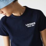 Женская футболка Lacoste Branding из хлопка с круглым вырезом и принтом