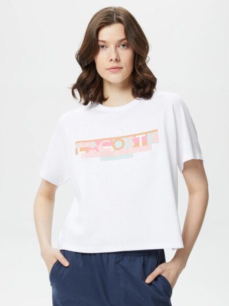 Женская футболка Lacoste Loose fit с круглым вырезом и принтом