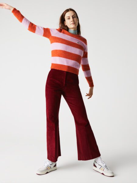 Женский свитер Lacoste из шерсти с круглым вырезом в полоску