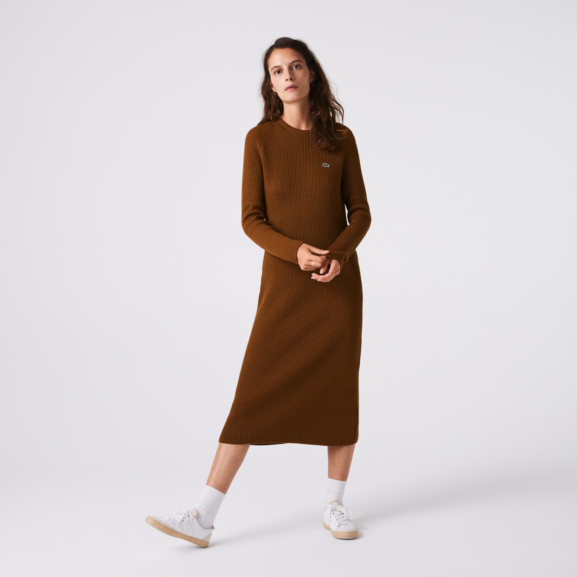 Женское длинное платье-свитер Lacoste Long Ribbed Wool из смесовой шерсти
