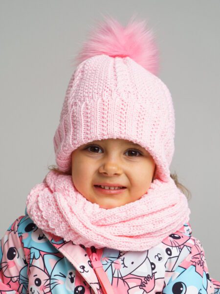 Комплект детский вязаный для девочки: шапка, снуд