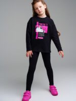 Комплект трикотажный для девочек: фуфайка (футболка с длинными рукавми), брюки (легинсы)