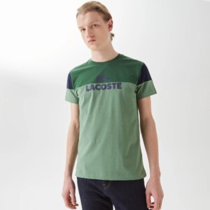 Мужская приталенная зеленая футболка Lacoste с круглым вырезом
