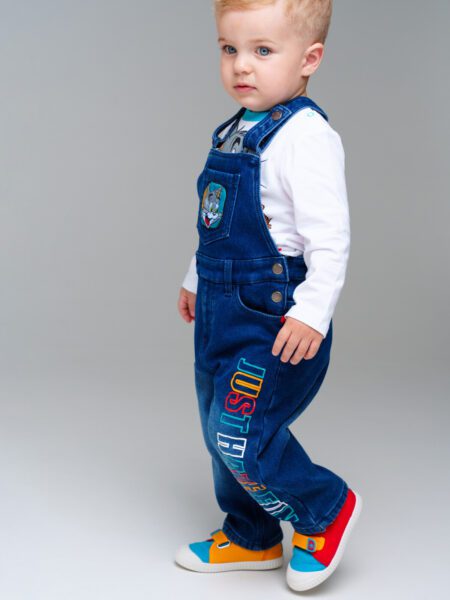 Полукомбинезон детский текстильный джинсовый утепленный флисом для мальчиков