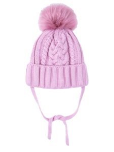 Розовая утепленная шапка для девочки