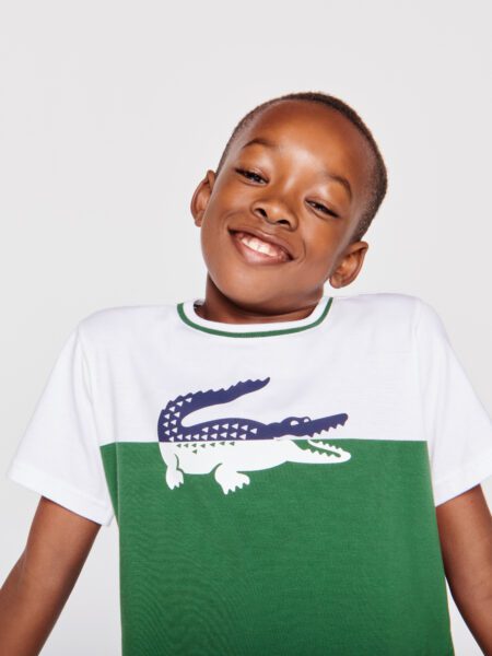 Хлопковая футболка Lacoste с двухцветным принтом крокодила для мальчиков