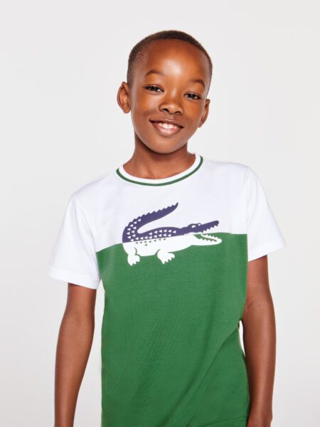 Хлопковая футболка Lacoste с двухцветным принтом крокодила для мальчиков