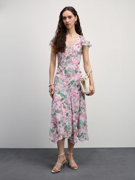 Шифоновое макси платье с цветочным принтом