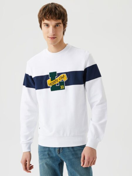 Мужская белая толстовка Lacoste Classic Fit с круглым вырезом и принтом