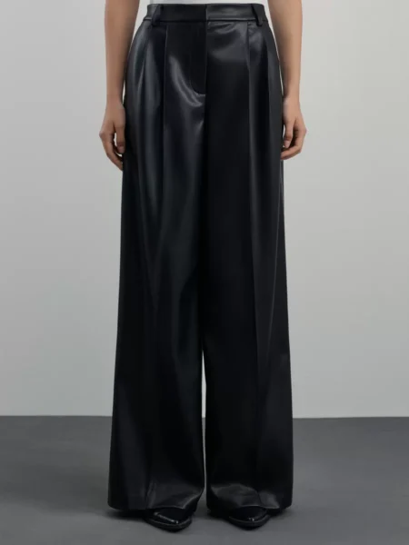 Брюки wide leg из эко-кожи