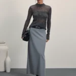 Длинная юбка карандаш с пояском из поливискозы