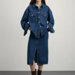 Джинсовая юбка миди с разрезом спереди