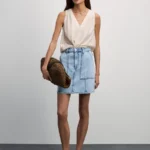 Джинсовая юбка мини с накладными карманами