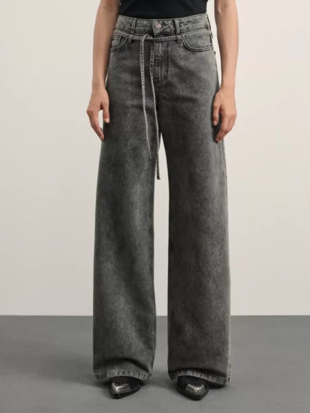 Джинсы wide leg с поясом-шнурком