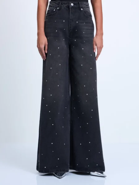 Джинсы wide leg со стразами