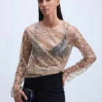 Лонгслив с декоративными бусинами