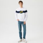 Мужская белая толстовка Lacoste Classic Fit с круглым вырезом и принтом