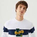 Мужская белая толстовка Lacoste Classic Fit с круглым вырезом и принтом