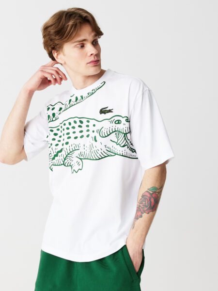 Мужская футболка Lacoste свободного кроя с круглым вырезом и принтом