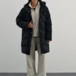 Стеганое пальто с капюшоном