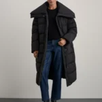 Стеганое пальто с широким воротником