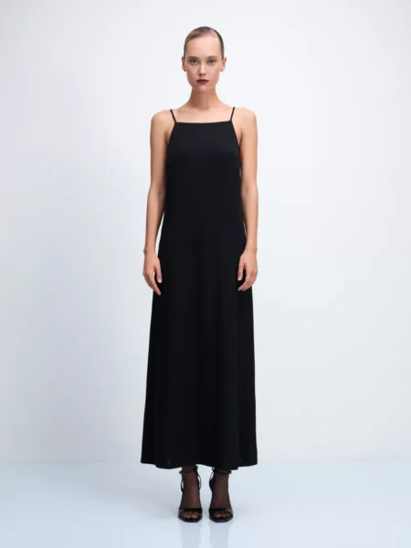 Трикотажное платье миди на бретелях с люрексом