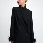 Жакет прямого кроя с перьями