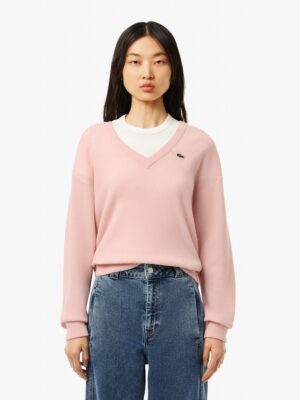 Женский шерстяной свитер Lacoste Relaxed Fit с v-образным вырезом